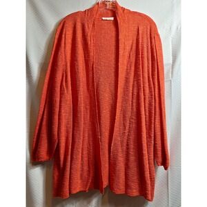EILEEN FISHER Linen Cotton Open Front Cardigan Sz L/XL Orange Lagenlook Slouchy